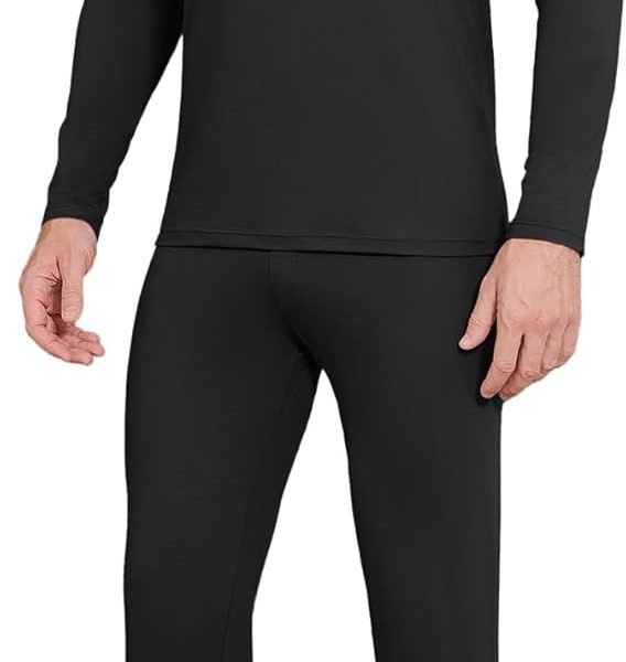Men Thin Thermal Underwear Set Soft Long Johns Set 2 Pcs Warm Base Layer Top & Bottom for Cold Weather